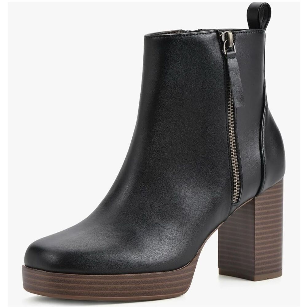 White Mountain Ankle Boots Size‎ 9.5 Black Square Toe Block Heel Side Zip NEW